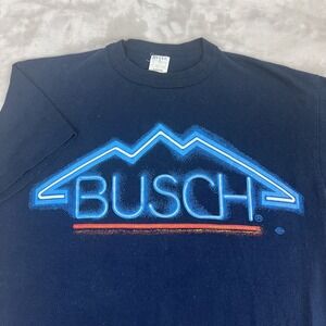 Vintage Busch Beer Shirt Adult Large Blue Neon Graphic Grunge Americana‎ Dadcore